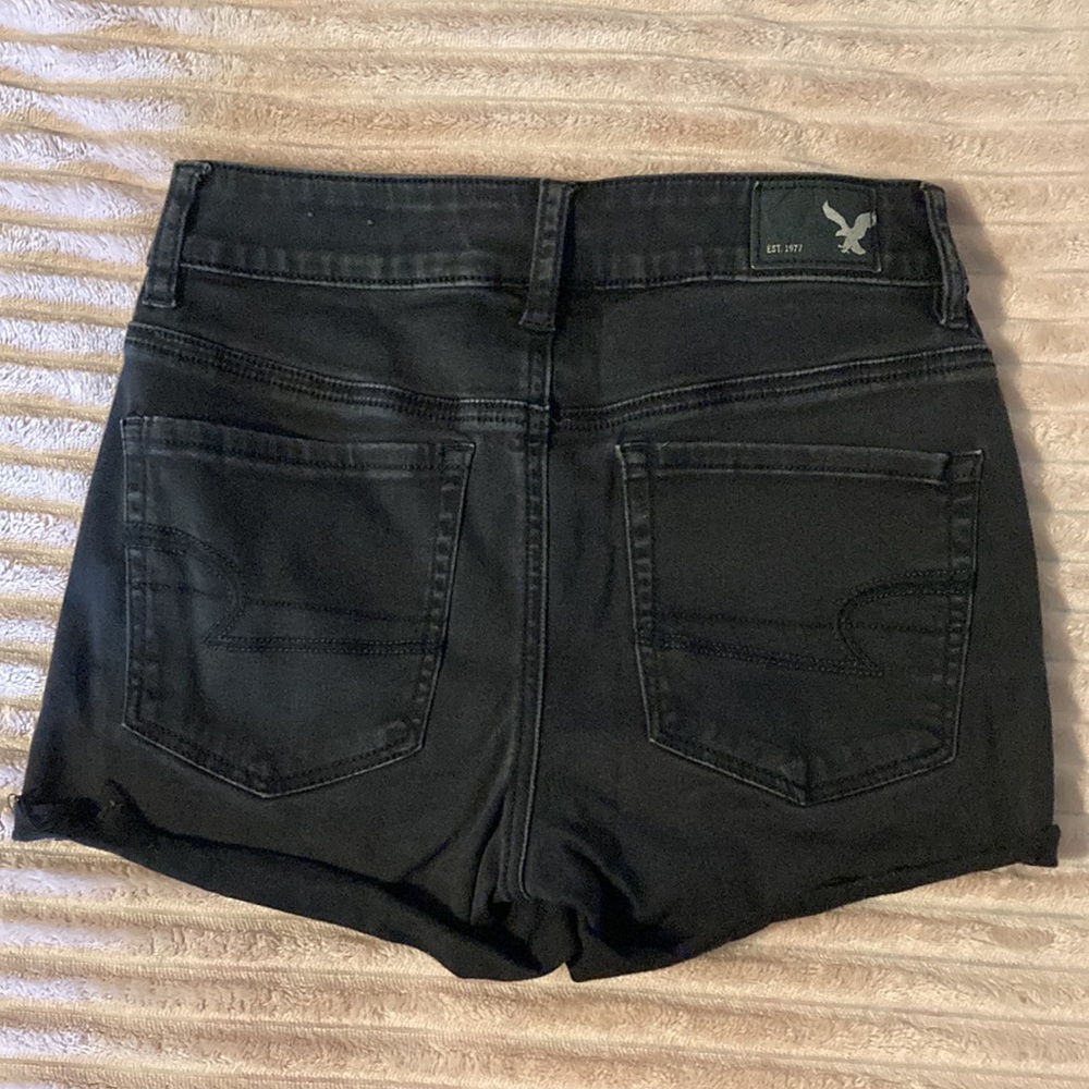 AEO Denim Shorts Super Super Stretch High Rise Shortie Size 2 in Black Wash - Picture 5 of 5